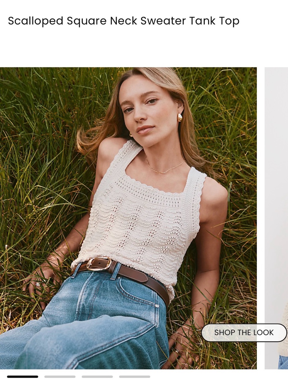 LOFT Cream Scalloped Square-Neck Knit Tank